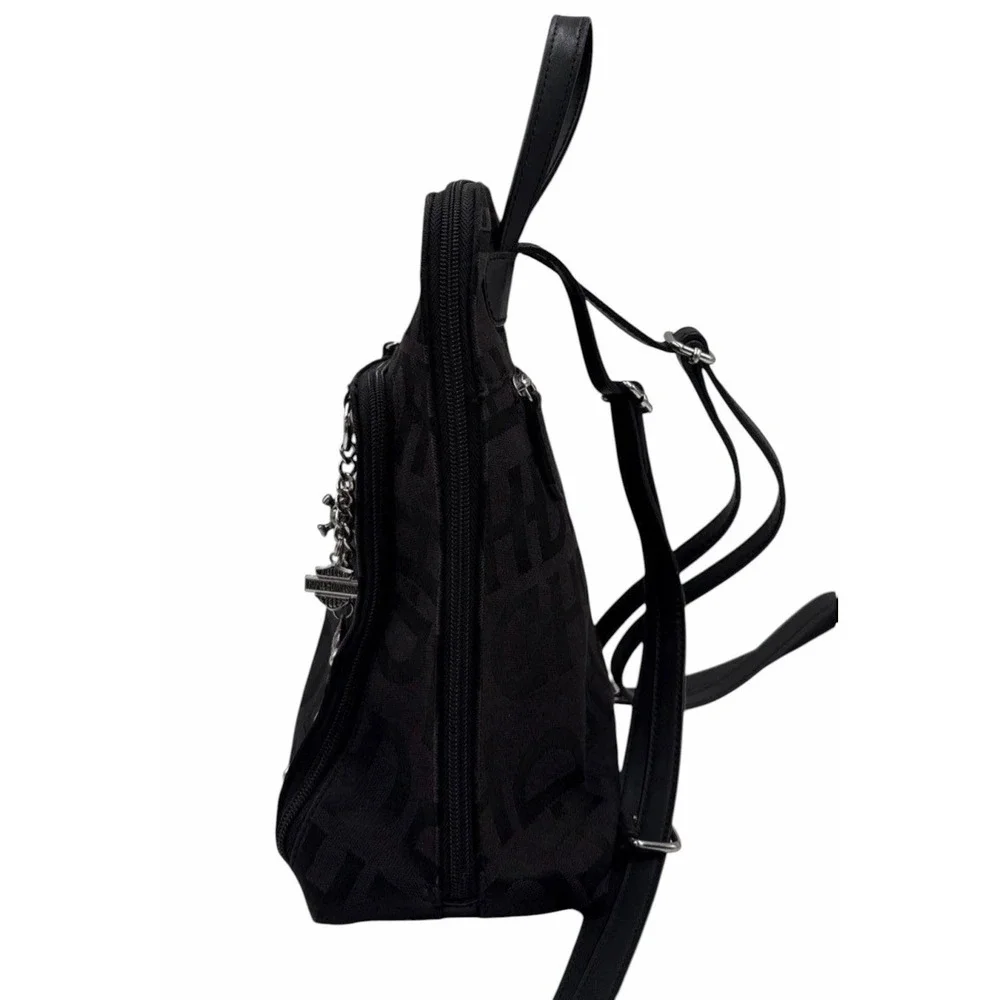 RARE Harley-Davidson Women's Black Monogram Backpack Studded Charm Zip Bag